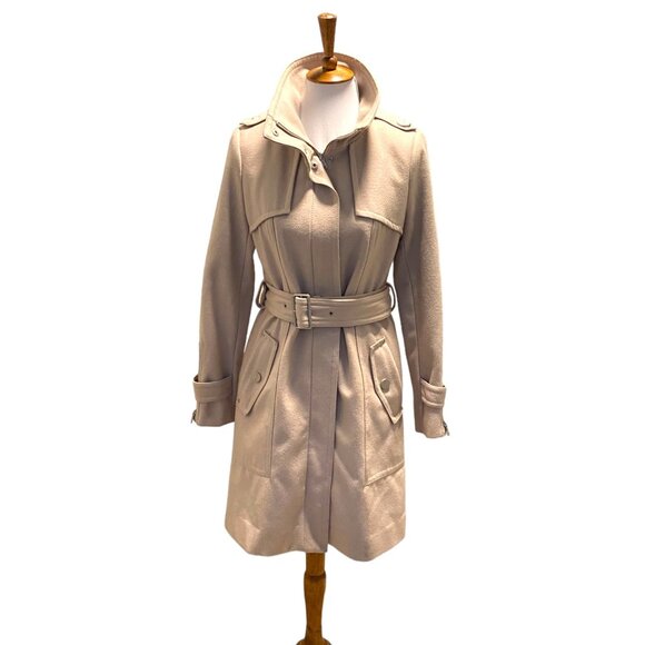 Kenneth Cole New York Long Peacoat Beige Size 6 Y2K Quiet Luxury Minimalist Wool - Picture 2 of 16